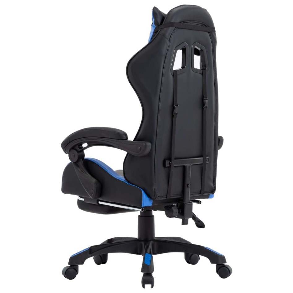 Silla gaming con reposapiés cuero sintético azul y