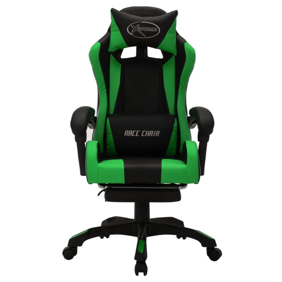 Silla gaming con luces LED RGB cuero sintético verde y