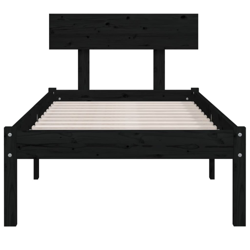 Estructura de cama madera maciza individual negra 75x190