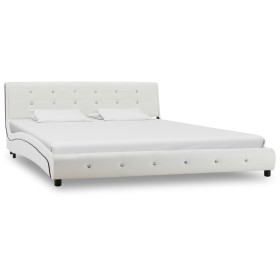 Estructura de cama de cuero sintético blanco 160x200