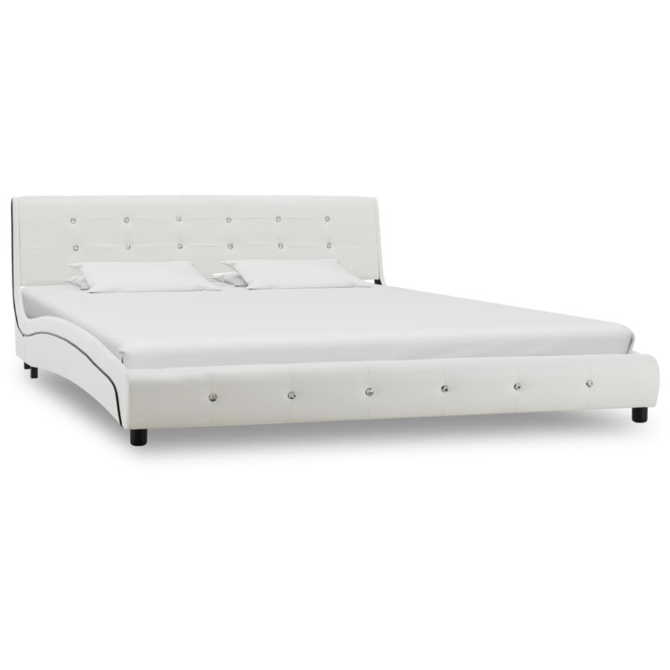 Estructura de cama de cuero sintético blanco 160x200