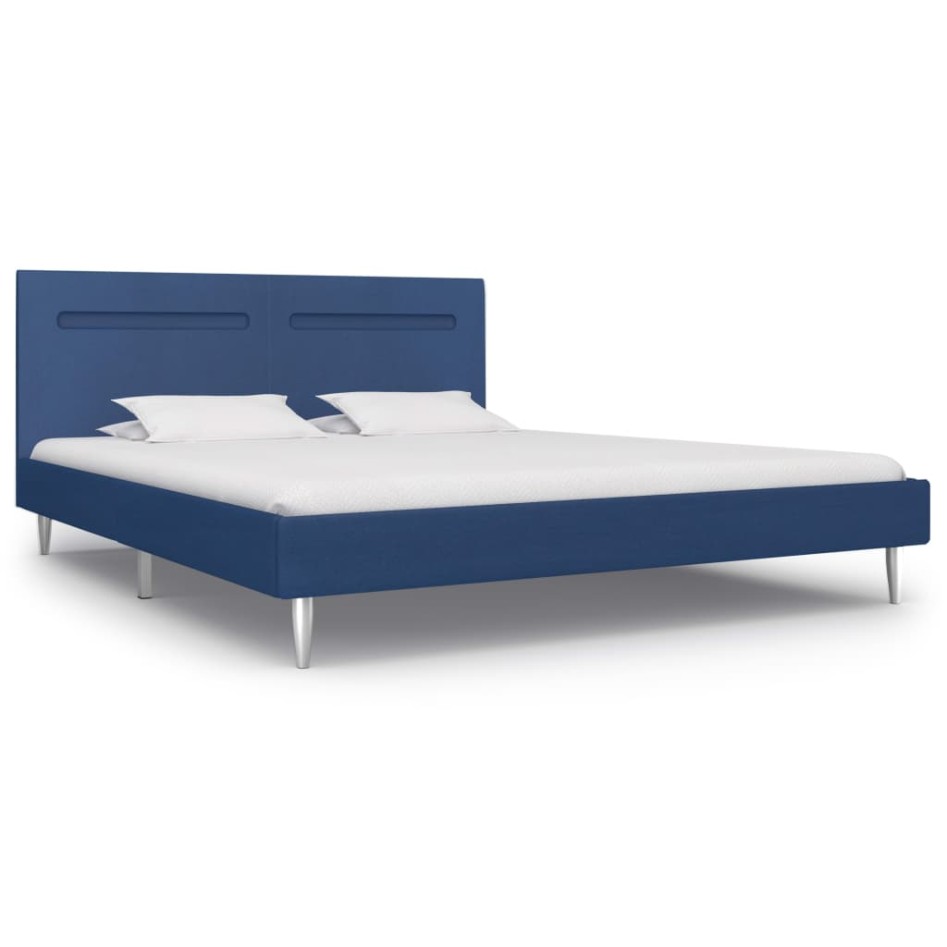 Estructura de cama con LED tela azul 180x200
