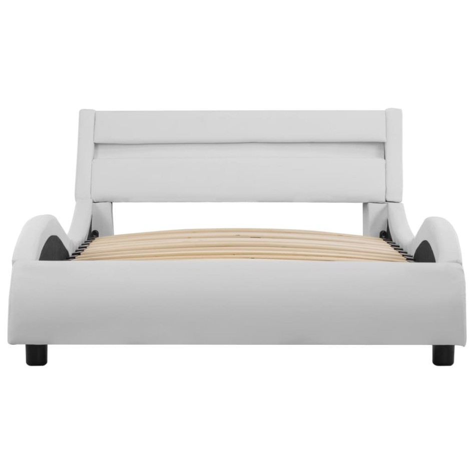 Estructura de cama con LED cuero sintético blanco 90x200