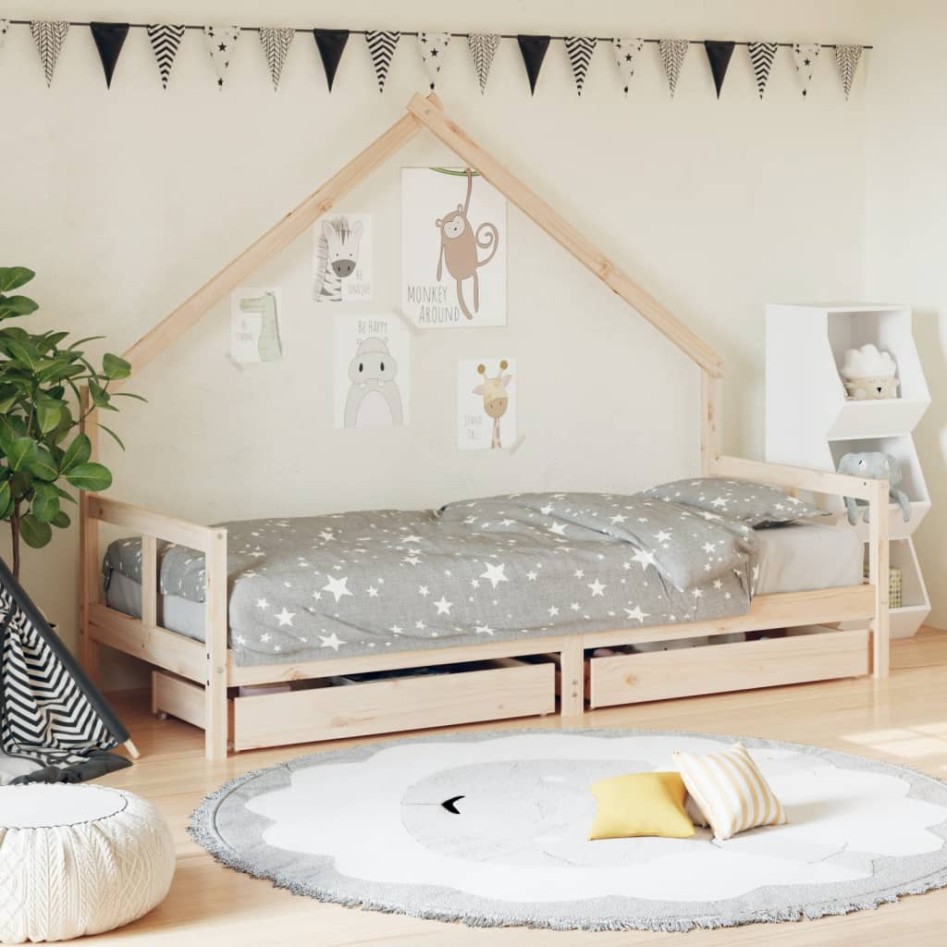 Estructura de cama para niños con cajones madera pino 80x200