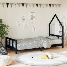Estructura de cama para niños madera de pino negro 90x190