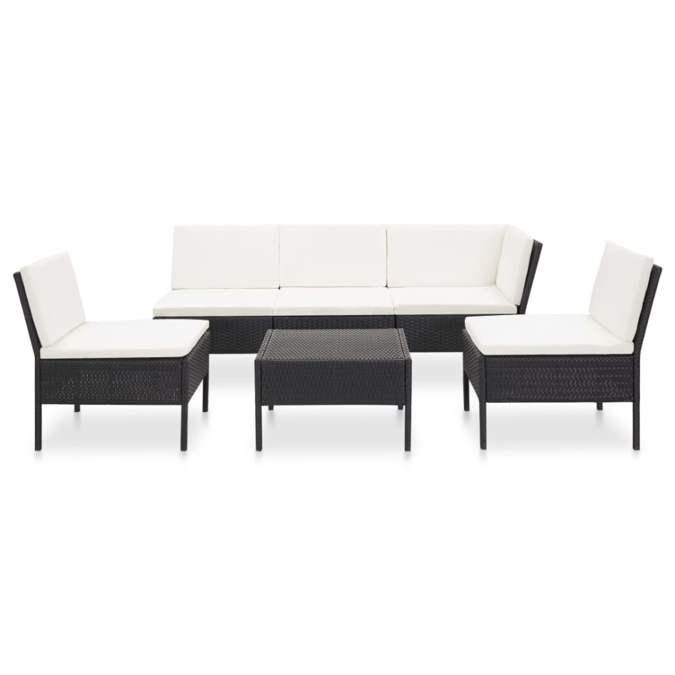 Set muebles de jardín 6 piezas y cojines ratán sintético