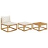 Muebles de jardín 3 pzas cojines crema madera maciza de
