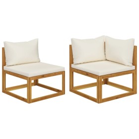 Juego de sofá 2 pzas con cojines blanco crema madera de