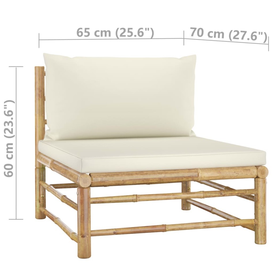 Set de muebles de jardín 2 piezas bambú y cojines blanco