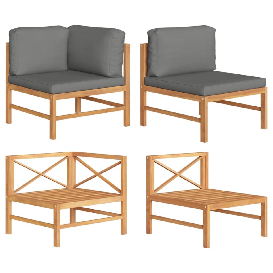 Set de muebles de jardín 2 pzas madera teca cojines gris