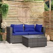 Set de muebles de jardín 3 pzas y cojines ratán sintético gris