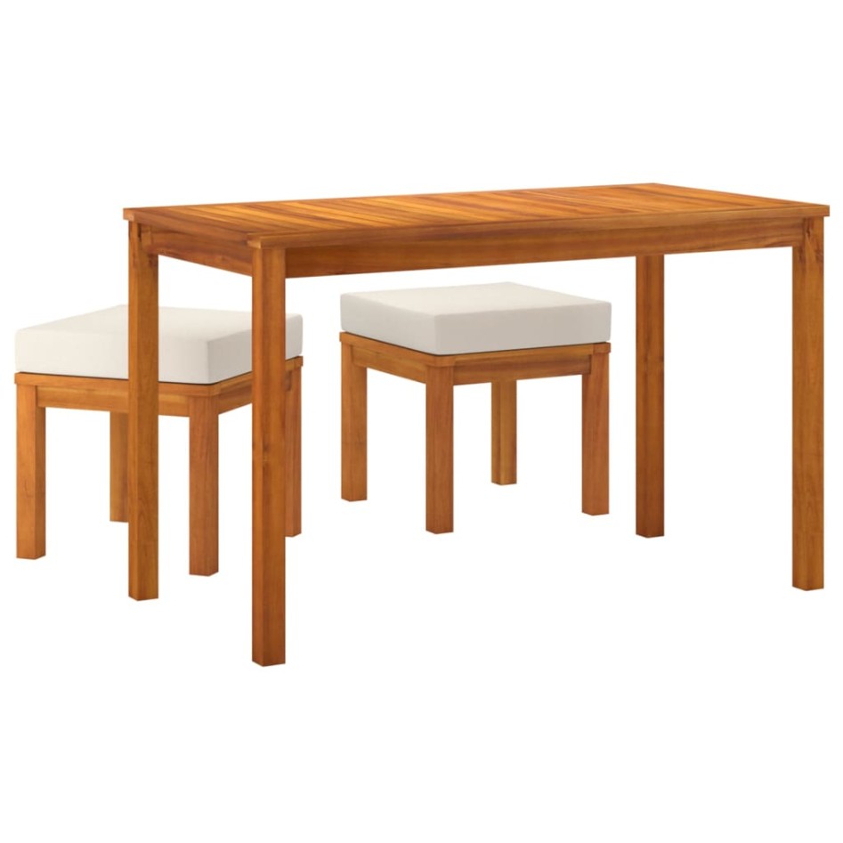 Set de comedor para jardín 3 piezas con cojines madera