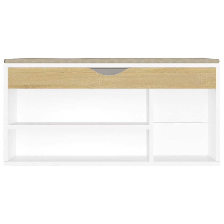 Banco zapatero con cojín madera ingeniería blanco/roble