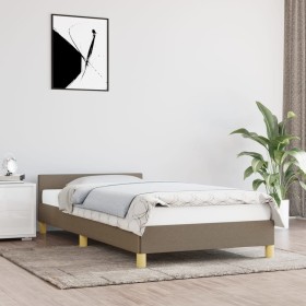 Estructura de cama con cabecero de tela gris taupe 90x200