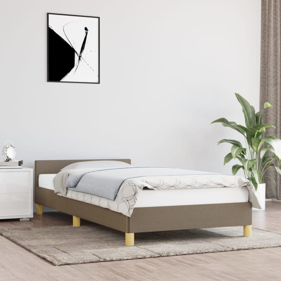 Estructura de cama con cabecero de tela gris taupe 90x200