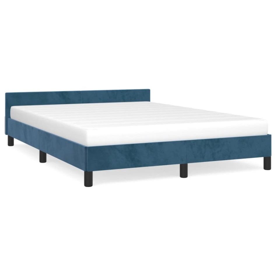 Estructura cama con cabecero terciopelo azul oscuro 140x190