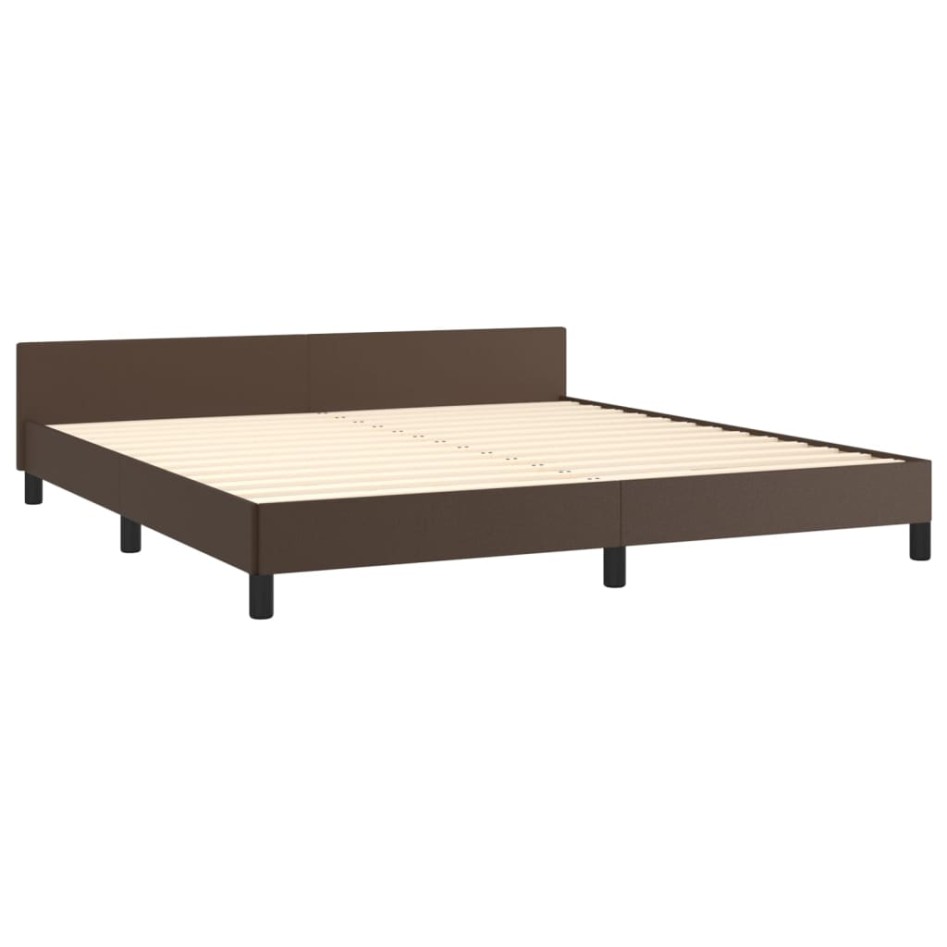 Estructura de cama cabecero cuero sintético marrón 160x200