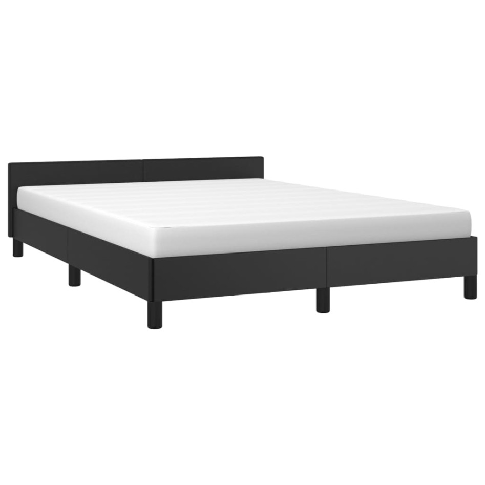 Estructura de cama con cabecero cuero sintético negro