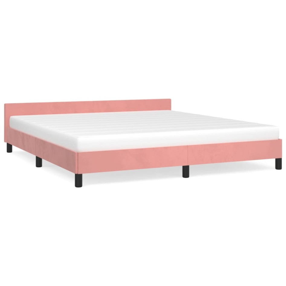 Estructura de cama con cabecero de terciopelo rosa 160x200
