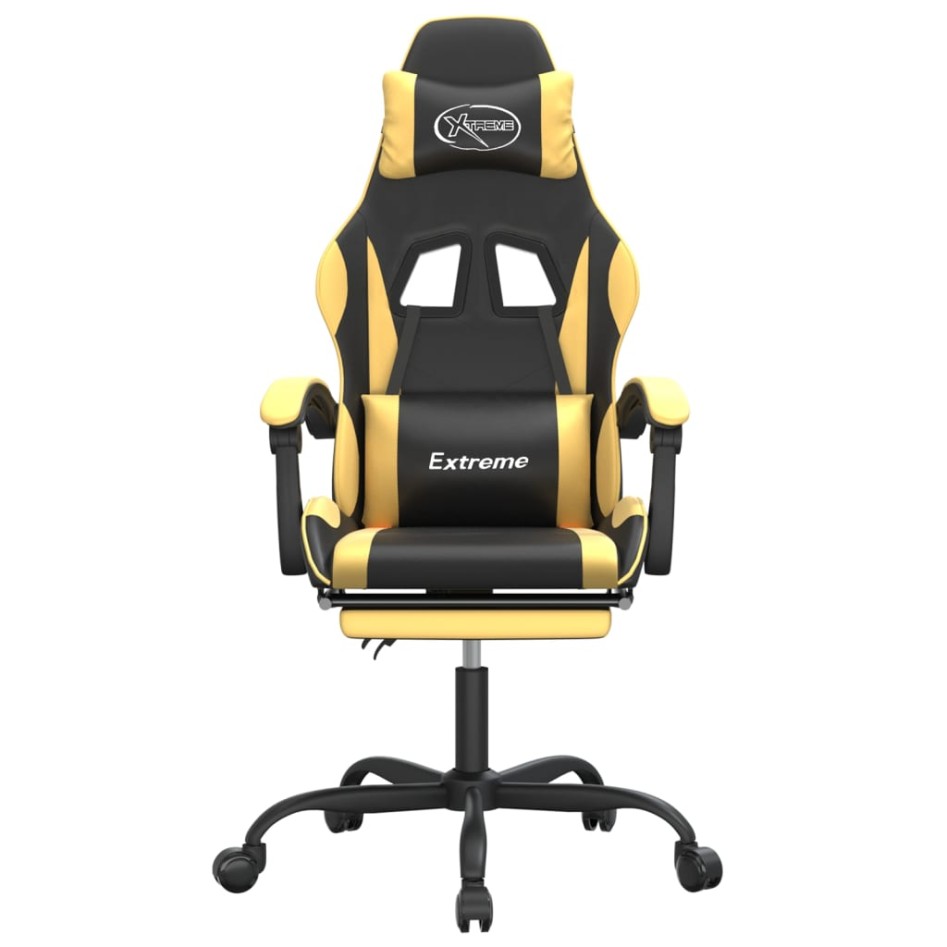 Silla gaming giratoria reposapiés cuero sintético negro