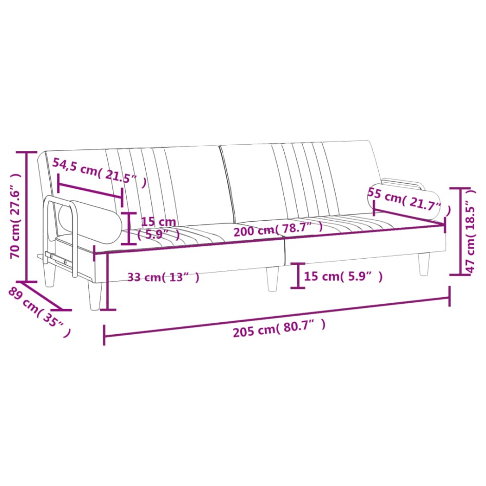 Sofá cama con reposabrazos terciopelo gris