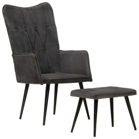 Sillón orejero con reposapiés lona negro