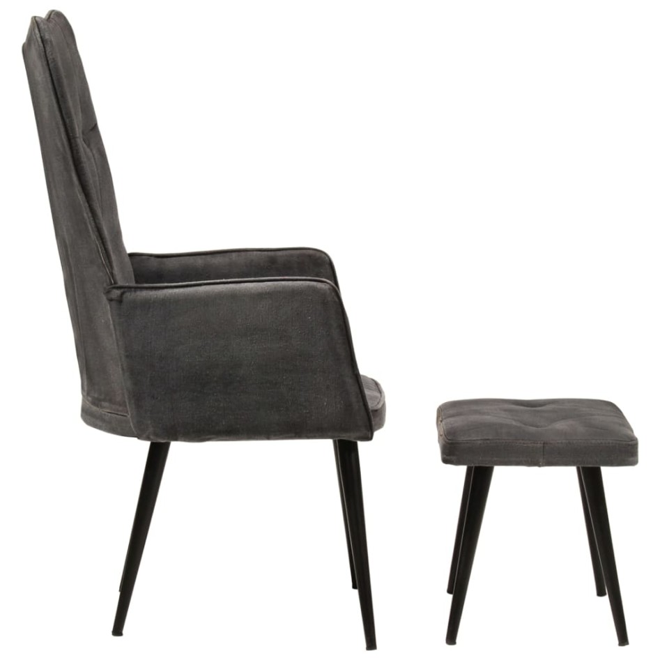 Sillón orejero con reposapiés lona negro