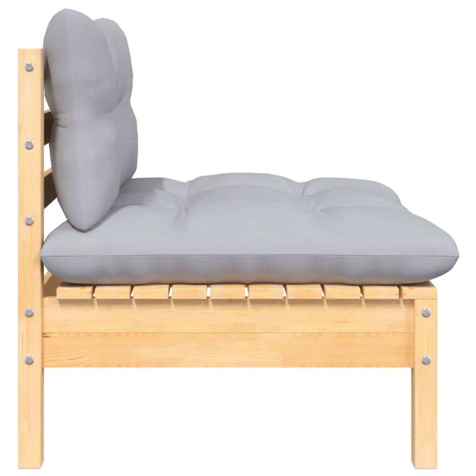 Juego de muebles de jardín 3 pzas con cojines gris madera