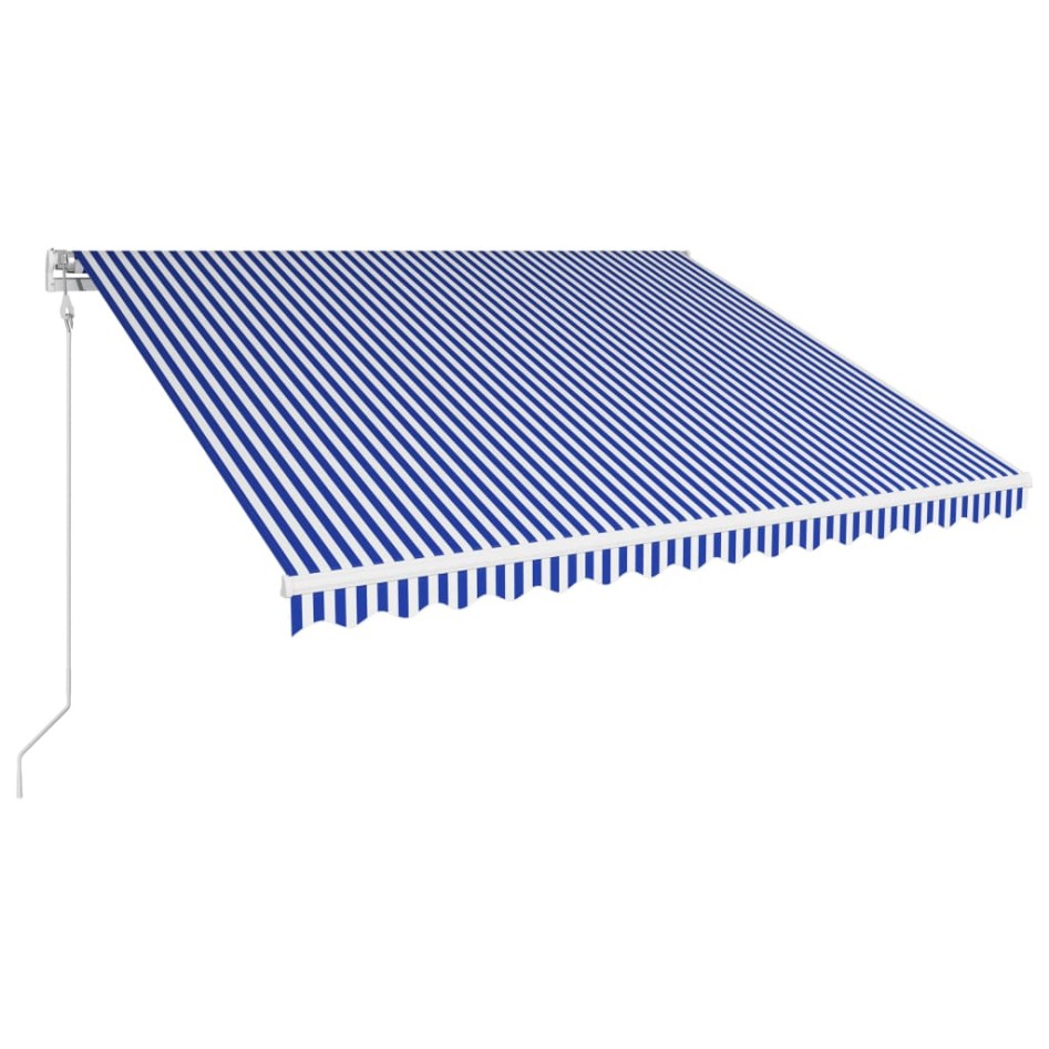 Toldo automático retráctil azul y blanco 400x300