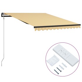 Toldo automático retráctil amarillo y blanco 300x250