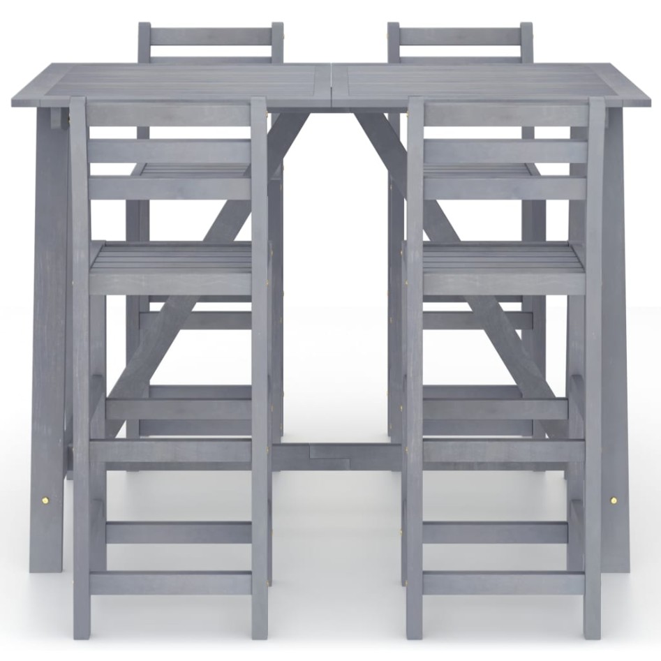Mesa y sillas de bar de jardín 5 pzas gris madera maciza
