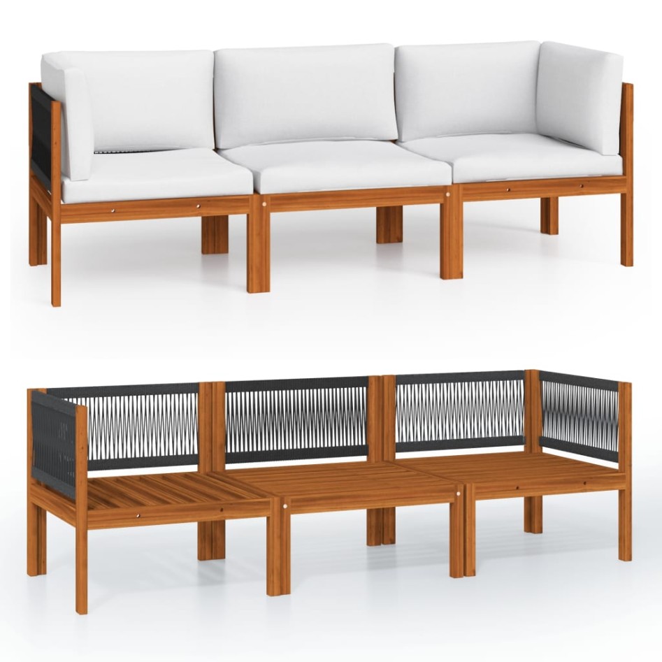 Sofá de jardín de 3 plazas con cojín madera maciza de