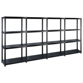 Estanterías almacenaje 4 niveles plástico negro 244x30,5x130