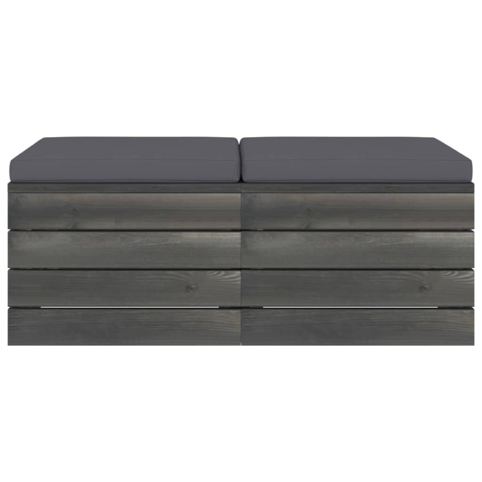 Otomanas de palets de jardín 2 pzas cojines madera maciza