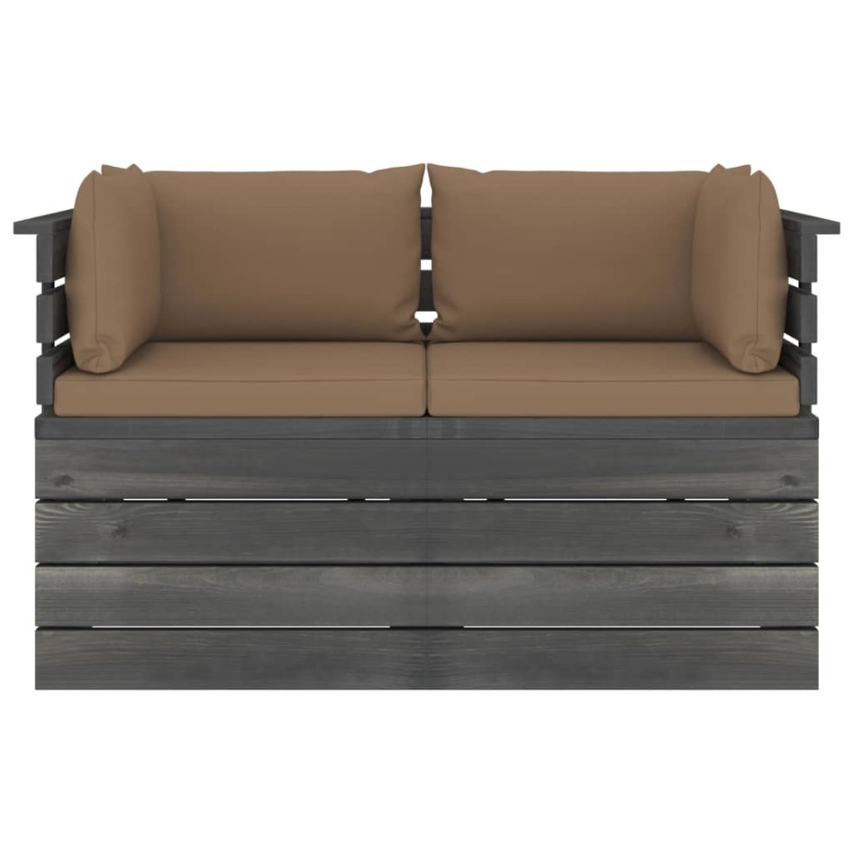 Sofá de palets de jardín 2 plazas y cojines madera maciza