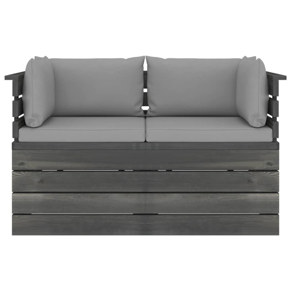 Sofá de palets de jardín 2 plazas y cojines madera maciza