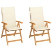 Sillas de jardín 2 uds con cojines crema madera maciza de teca