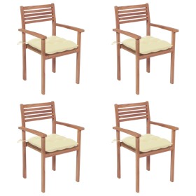 Sillas de jardín con cojines 4 uds madera de teca blanco