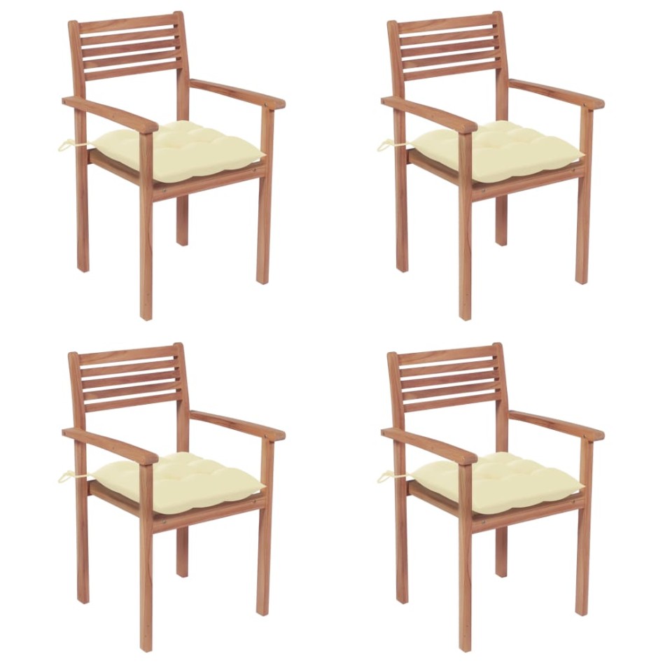 Sillas de jardín con cojines 4 uds madera de teca blanco