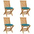 Sillas de jardín 4 uds madera de teca con cojines azul