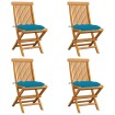 Sillas de jardín 4 uds madera de teca con cojines azul claro