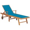 Tumbona con cojín azul madera maciza de teca