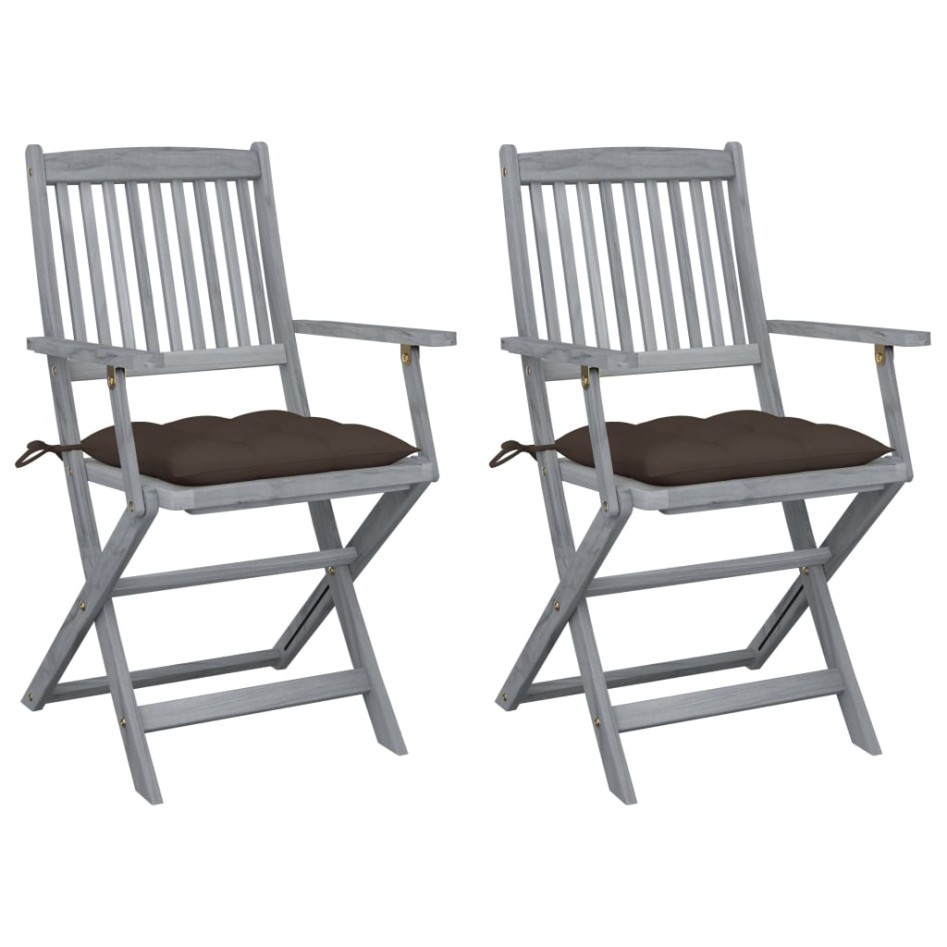 Sillas de jardín plegables 2 uds cojines madera maciza