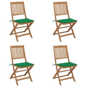 Sillas de jardín plegables 4 uds y cojines madera maciza