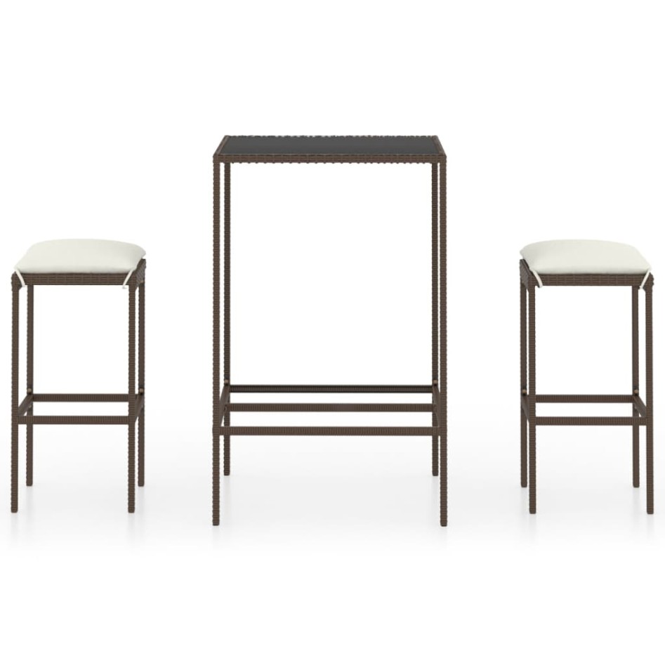 Set de bar de jardín 3 piezas y cojines ratán sintético