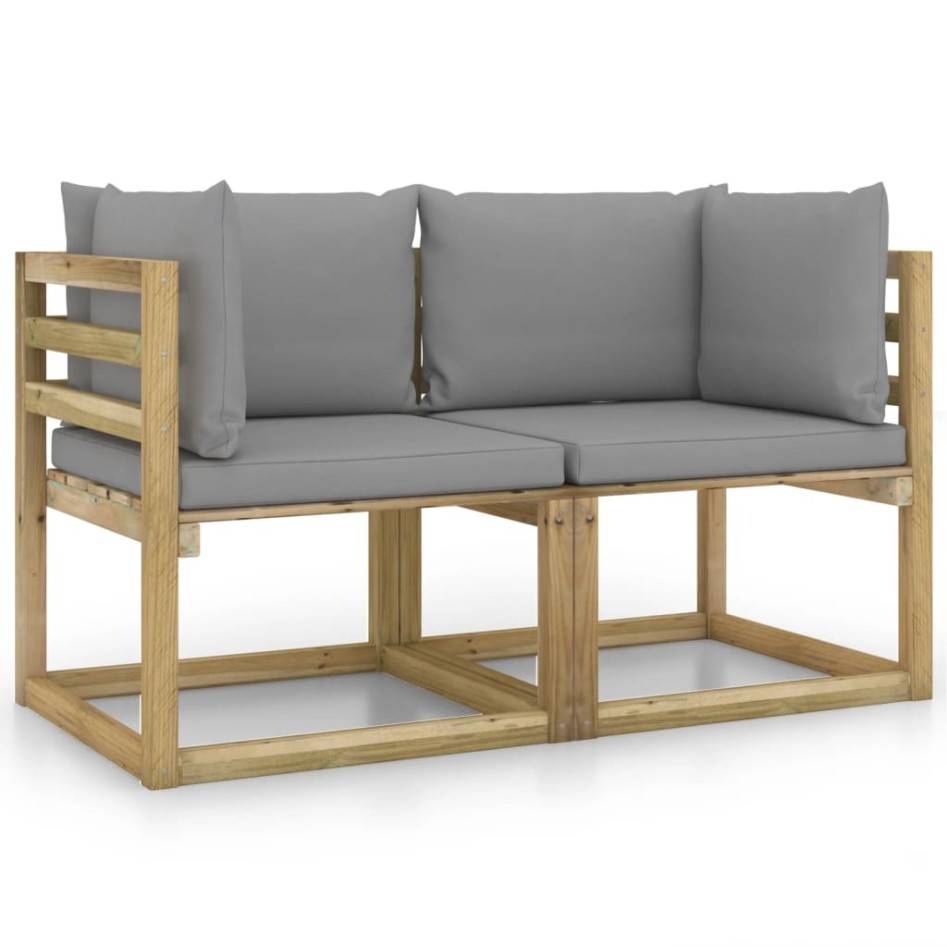 Sofá de jardín de esquina cojines 2 uds madera impregnada