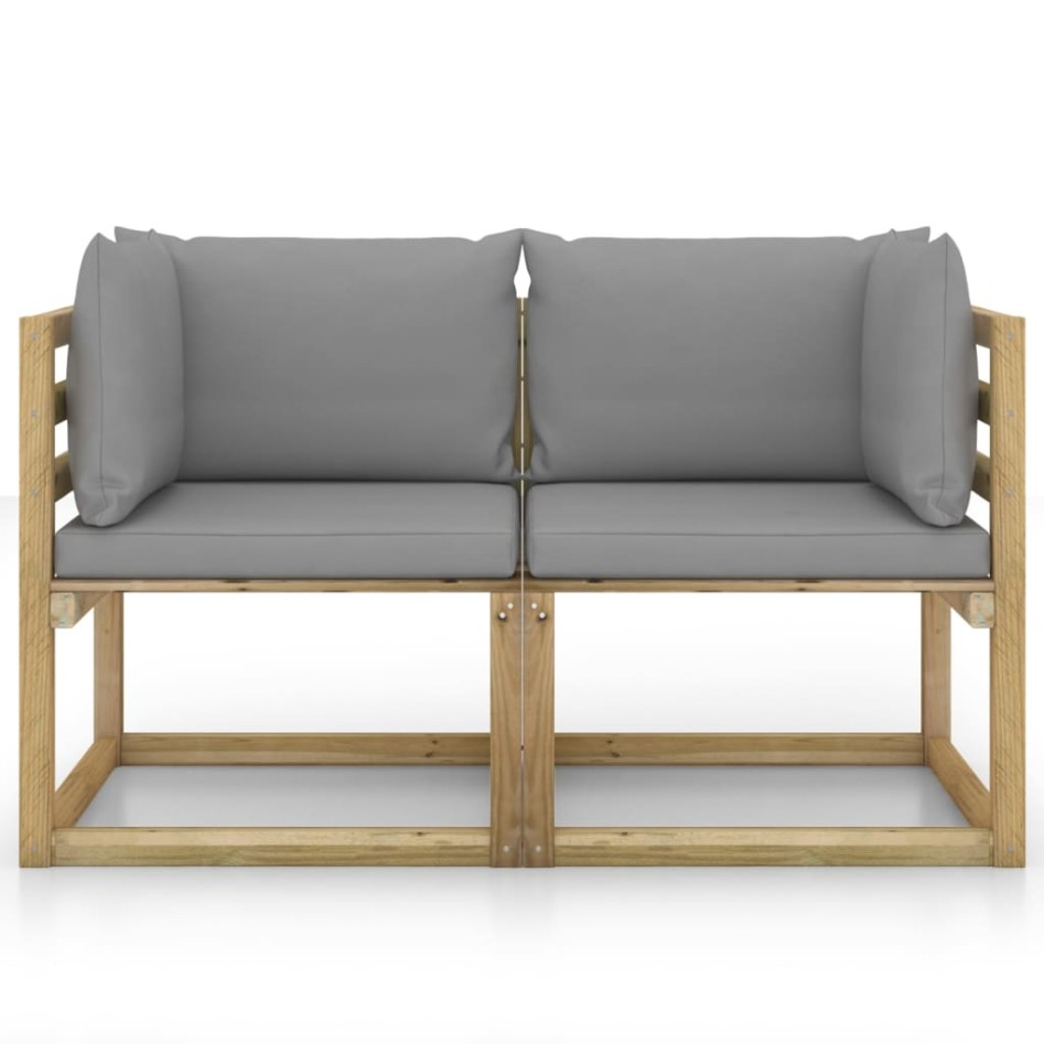 Sofá de jardín de esquina cojines 2 uds madera impregnada