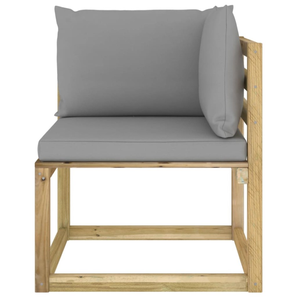 Sofá de jardín de esquina cojines 2 uds madera impregnada