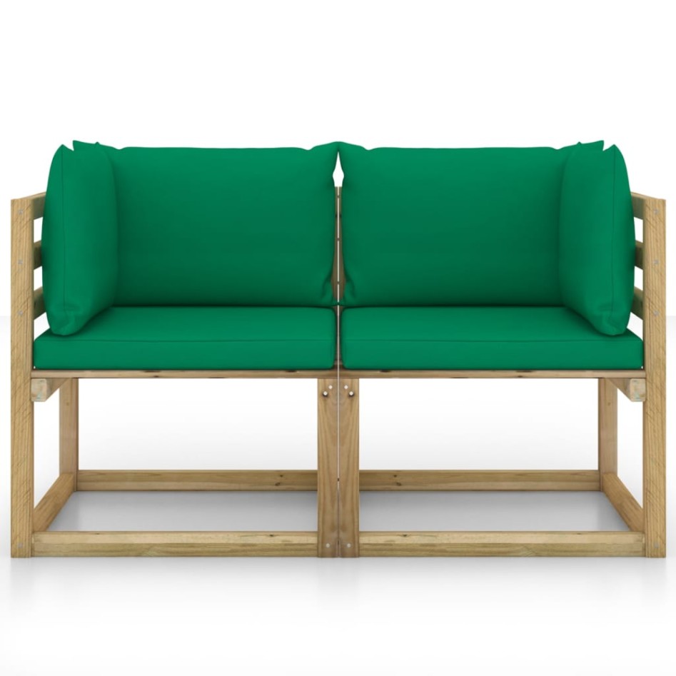 Sofá de jardín de esquina cojines 2 uds madera impregnada