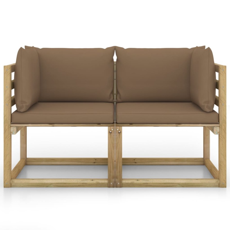 Sofá de jardín de esquina cojines 2 uds madera impregnada